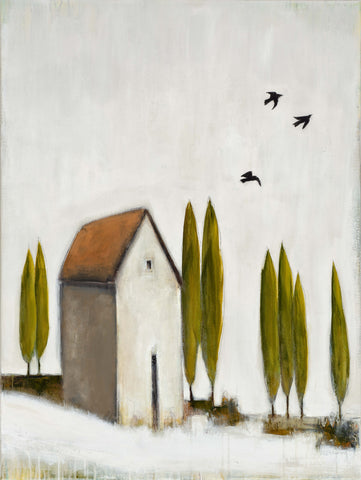 Cottage, Cypress Trees and Birds