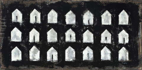 Tiny Houses White on Black Long Rectangle