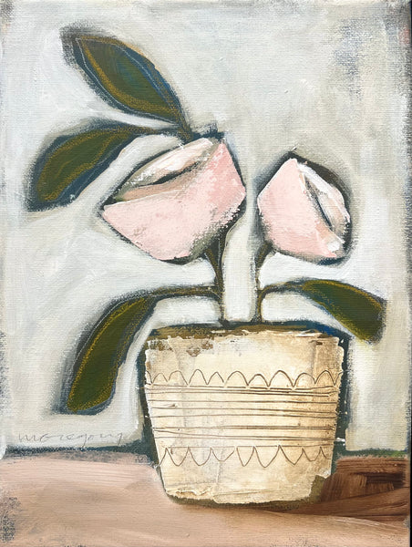 Pink in Vintage Pot Original Painting