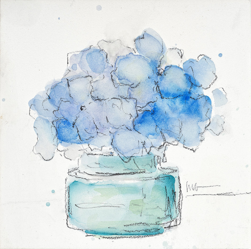 Hydrangea Aqua Jar Watercolor