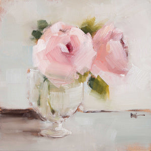 Pink Roses - Glass Vase