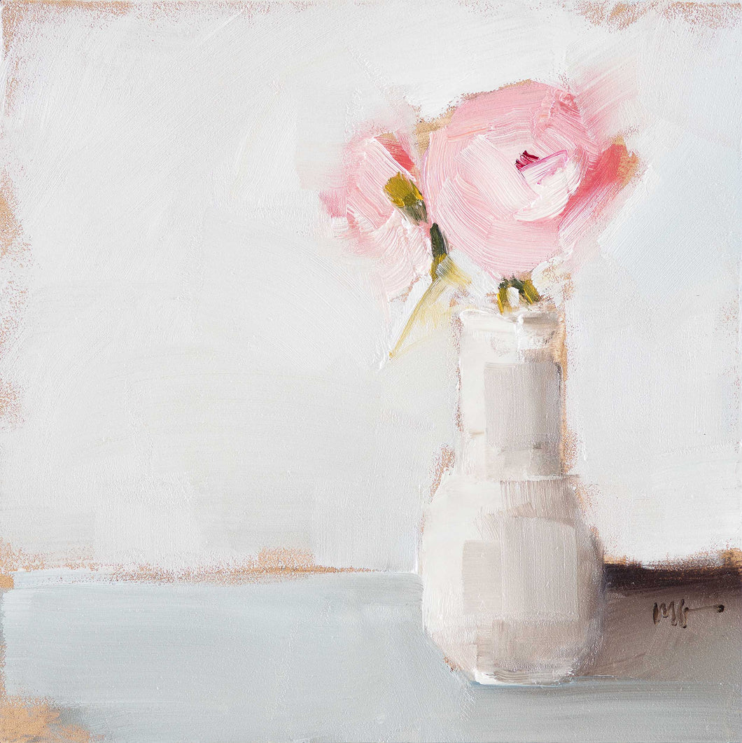 Pink Roses - White Vase