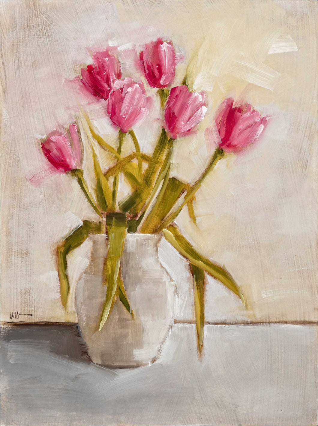 Pink Tulips - White Vase