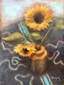 Sunflowers on Turquoise and Brown