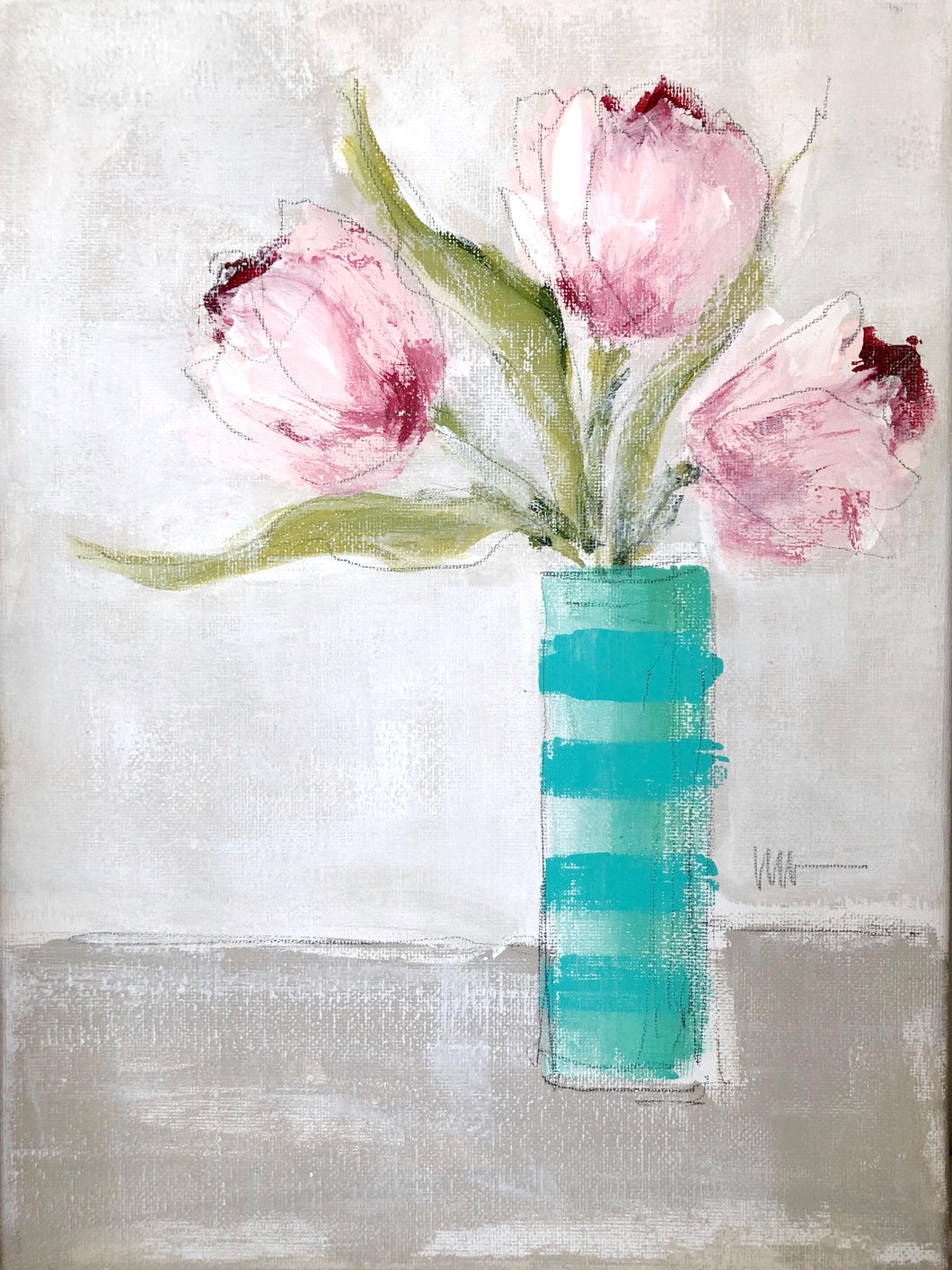 Pink Tulips: Striped Vase 1