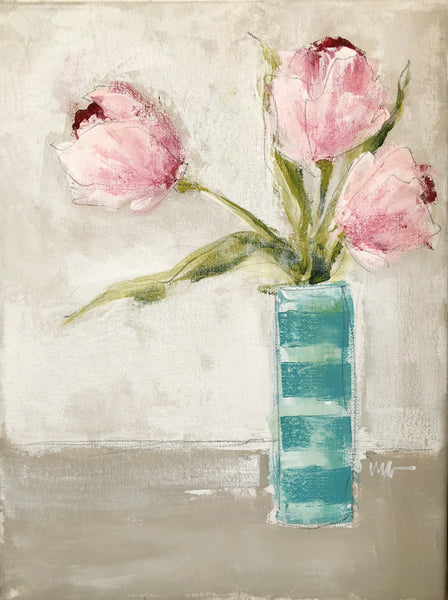 Pink Tulips: Striped Vase 2