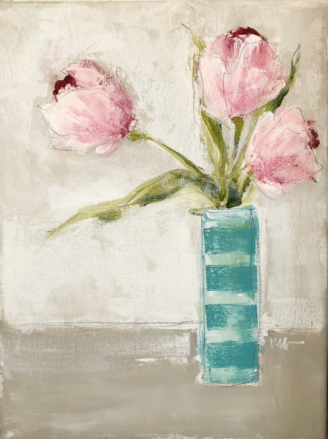 Pink Tulips: Striped Vase 2