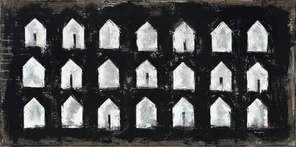 Tiny Houses White on Black Long Rectangle