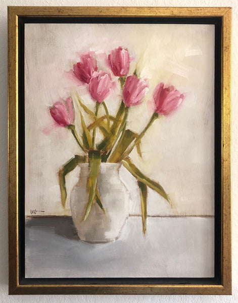 Pink Tulips - White Vase